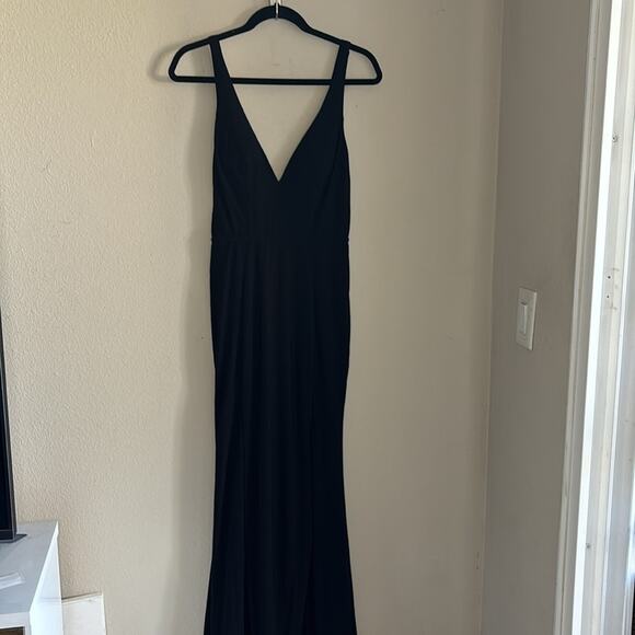 IEENA FOR MAC DUGGAL Black Plunge Neck High Slit Gown Dress Size 4 Formal - Picture 6 of 14